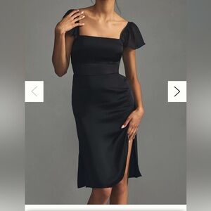 Anthropologie Flutter Sleeve Satin sheath Dress